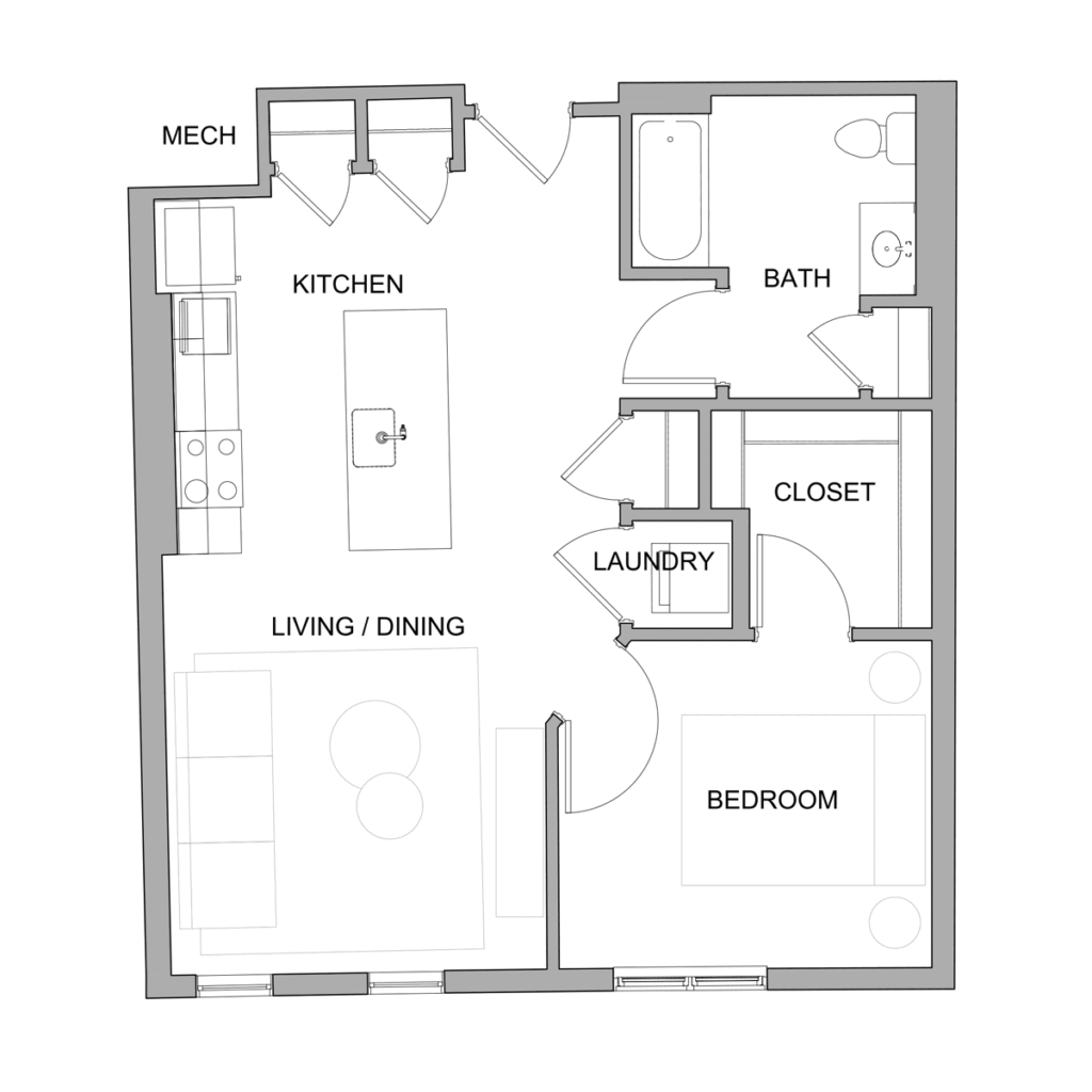 Type A1: 1 bedroom 1 bath Freemason
