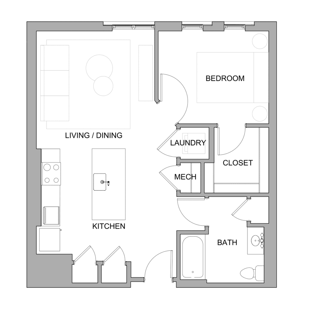 Type A2: 1 bedroom 1 bath Church