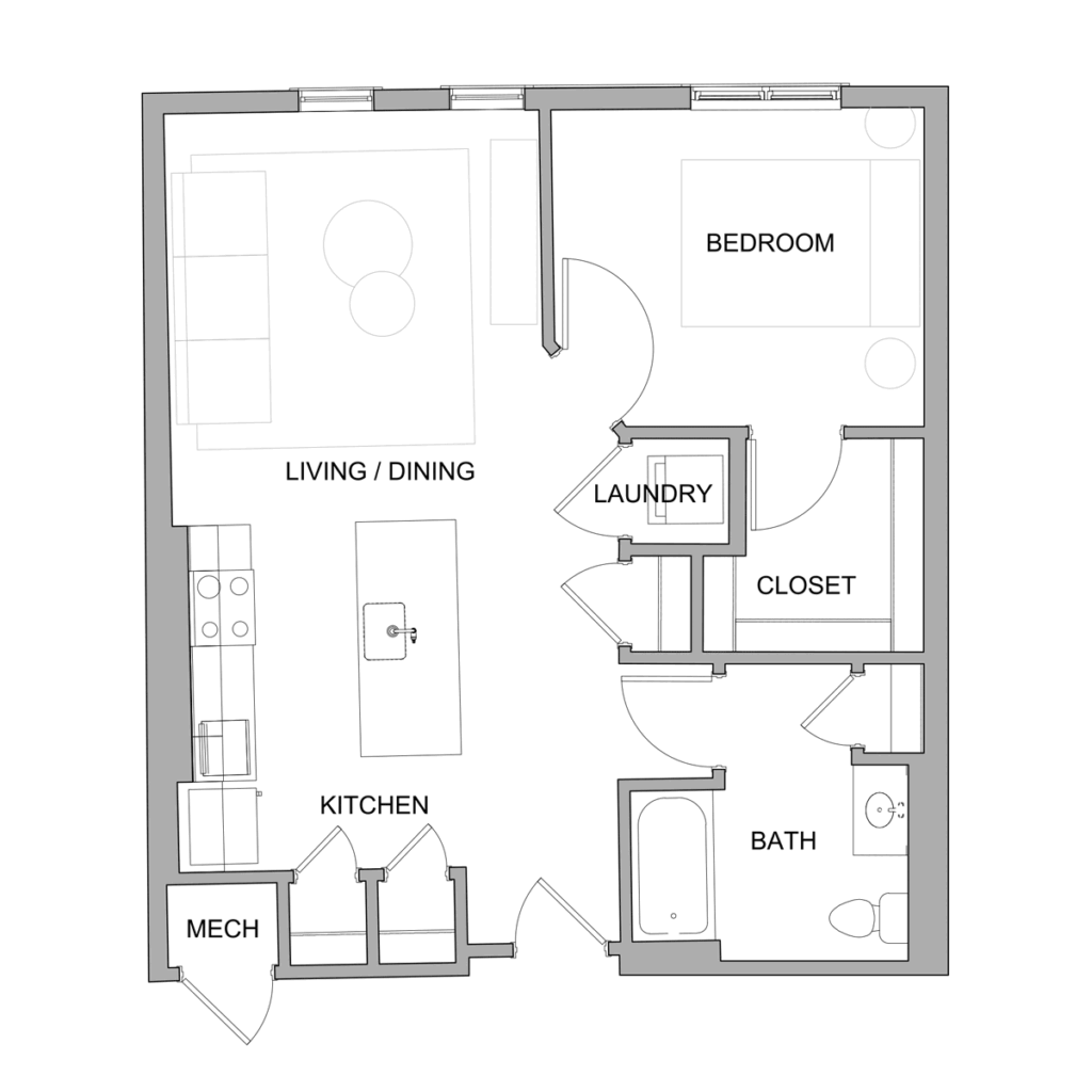Type A2: 1 bedroom 1 bath Freemason