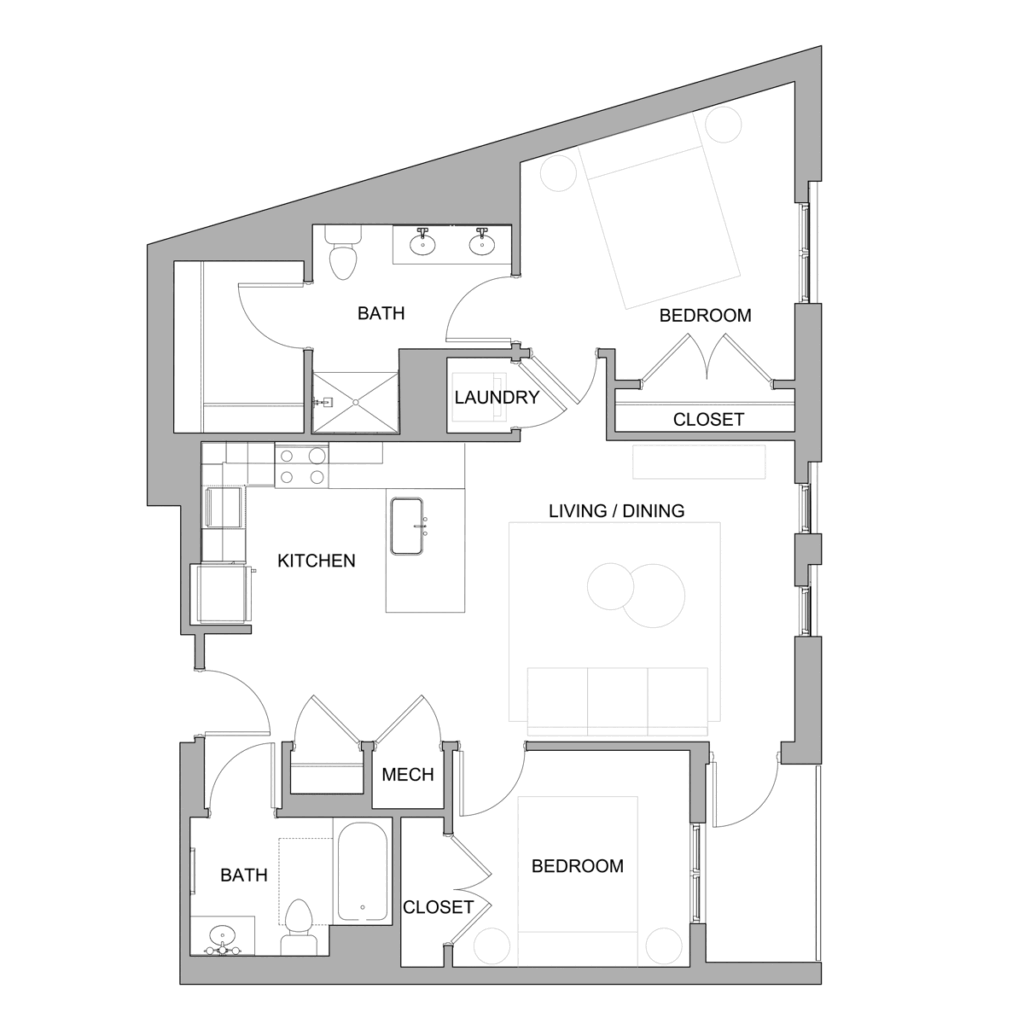 Type B1: 2 bedroom 2 bath Church