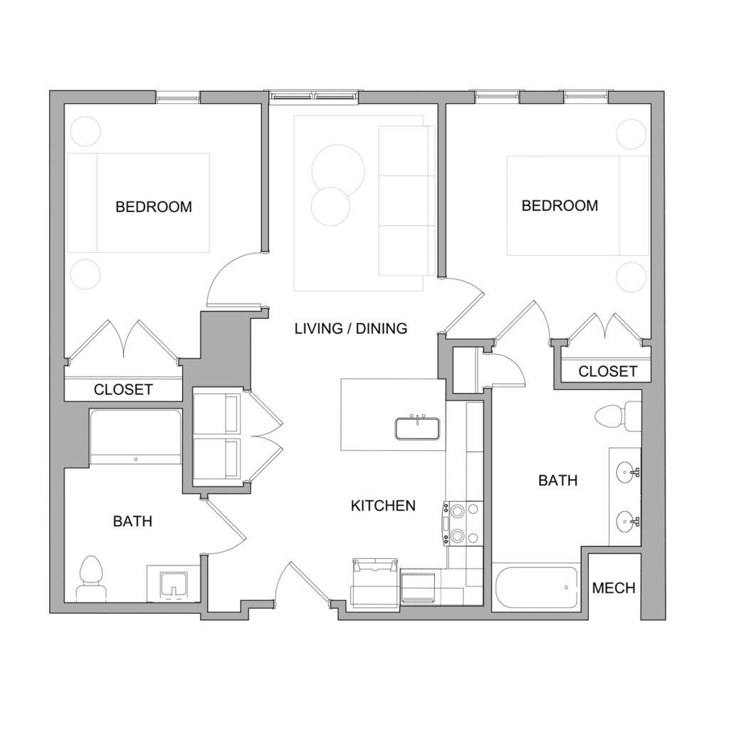 Type B1: 2 bedroom 2 bath Freemason