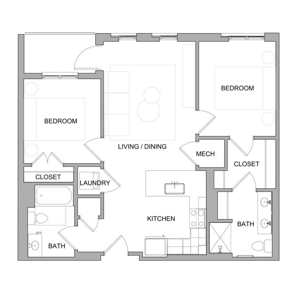 Type B2: 2 bedroom 2 bath Church