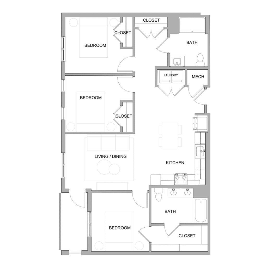 Type C1A: 3 bedroom 2 bath Freemason