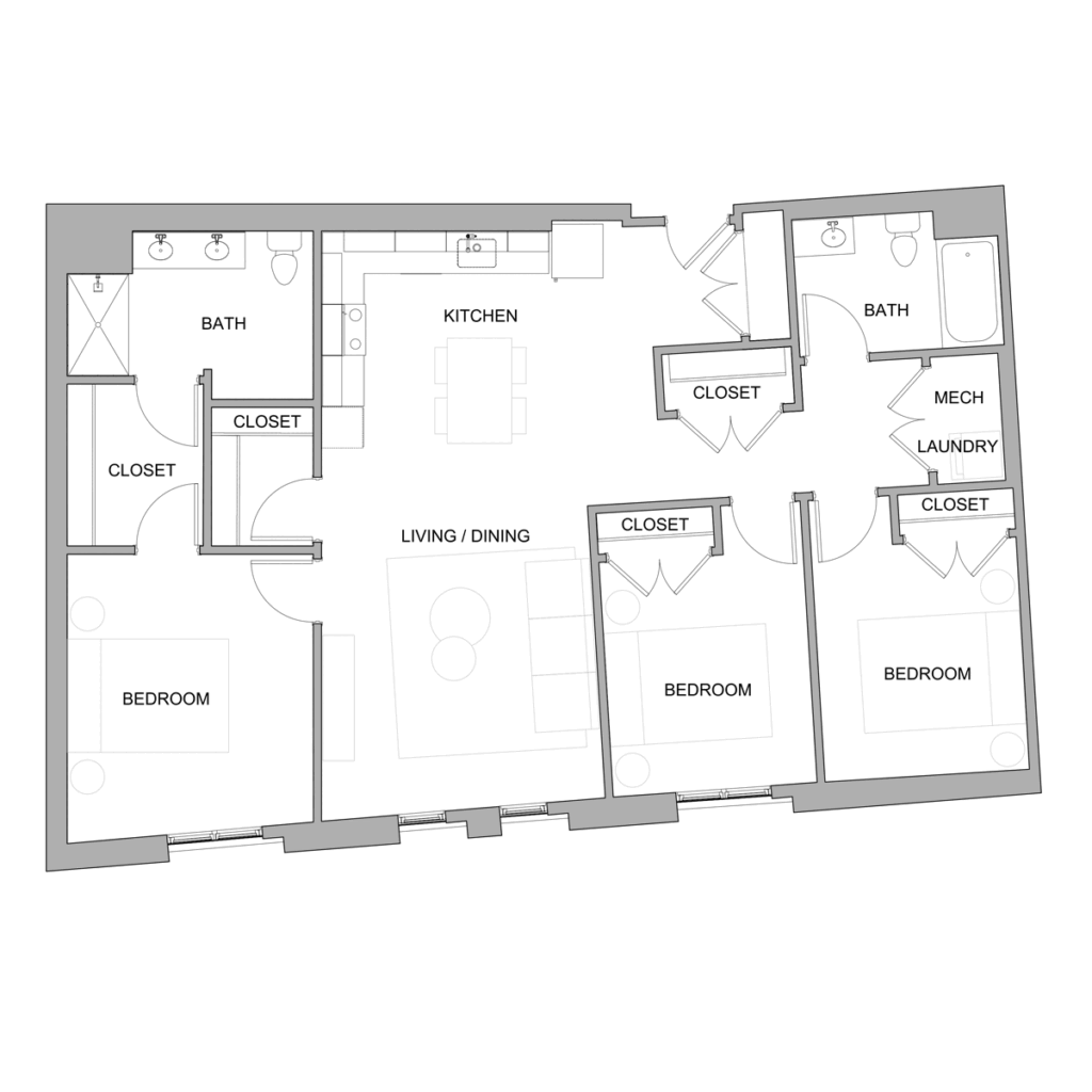 Type C2: 3 bedroom 2 bath Church